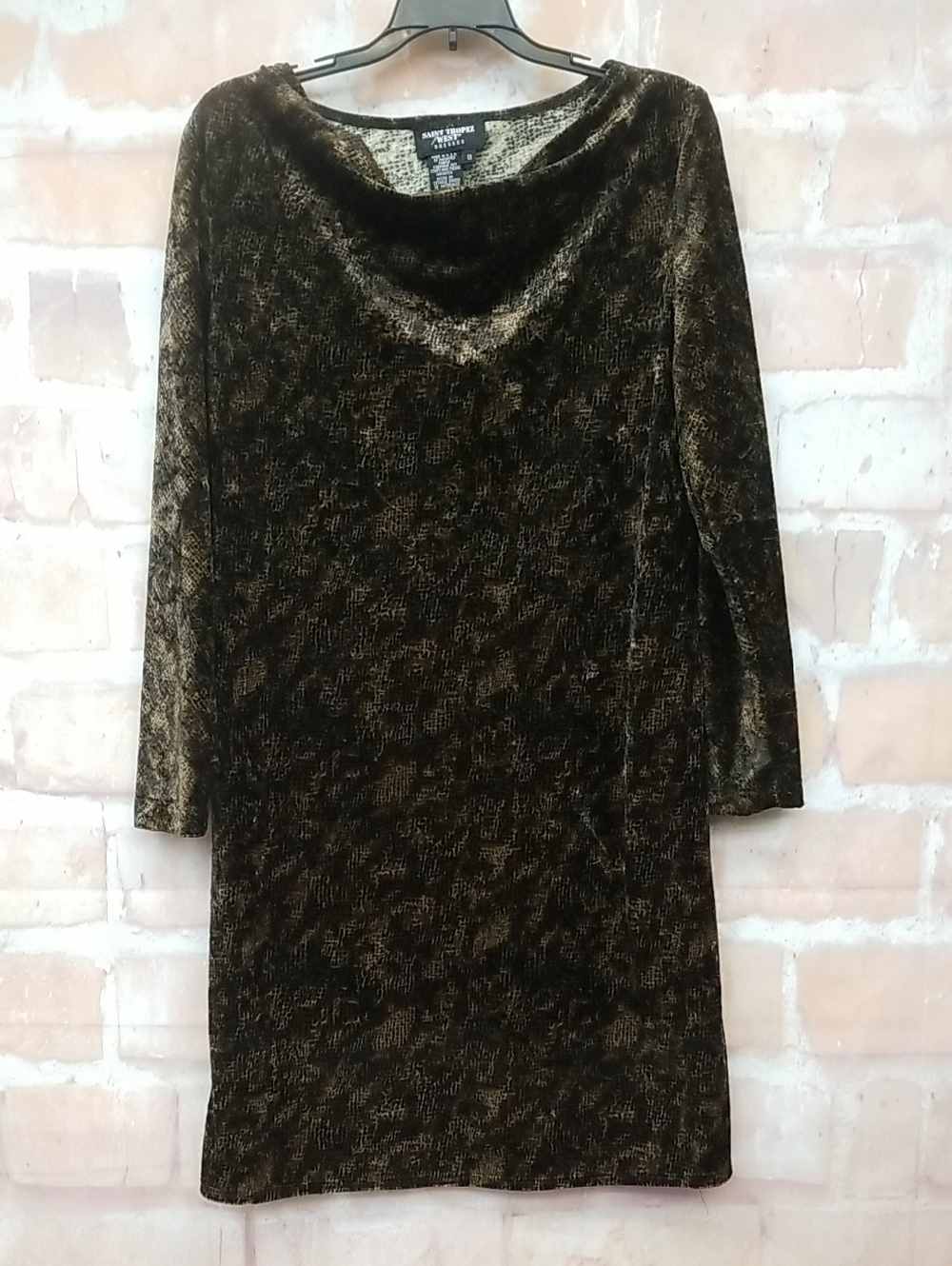 Saint Tropez West Black Brown Velvet Sheath Dress Size 8
